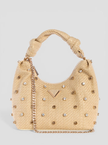GUESS Womens Beige Isotta Small Hobo Bag WE966001 Front View