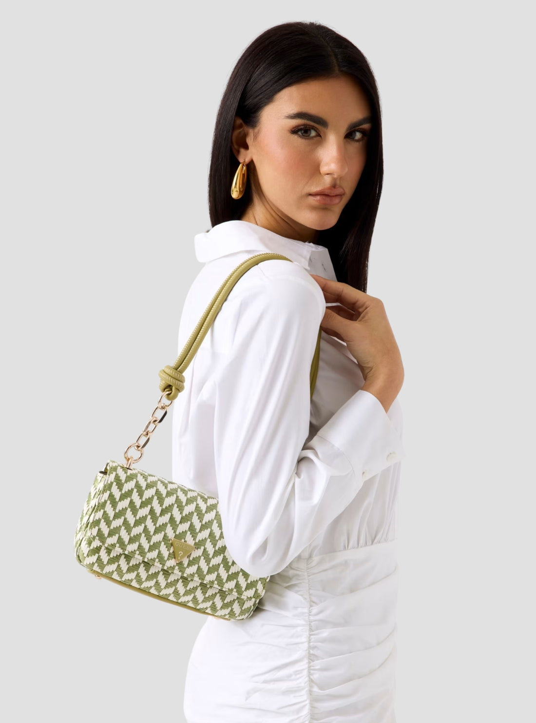 GUESS Womens Green Multi Tessi Flap Shoulder Bag WG769119 Model View