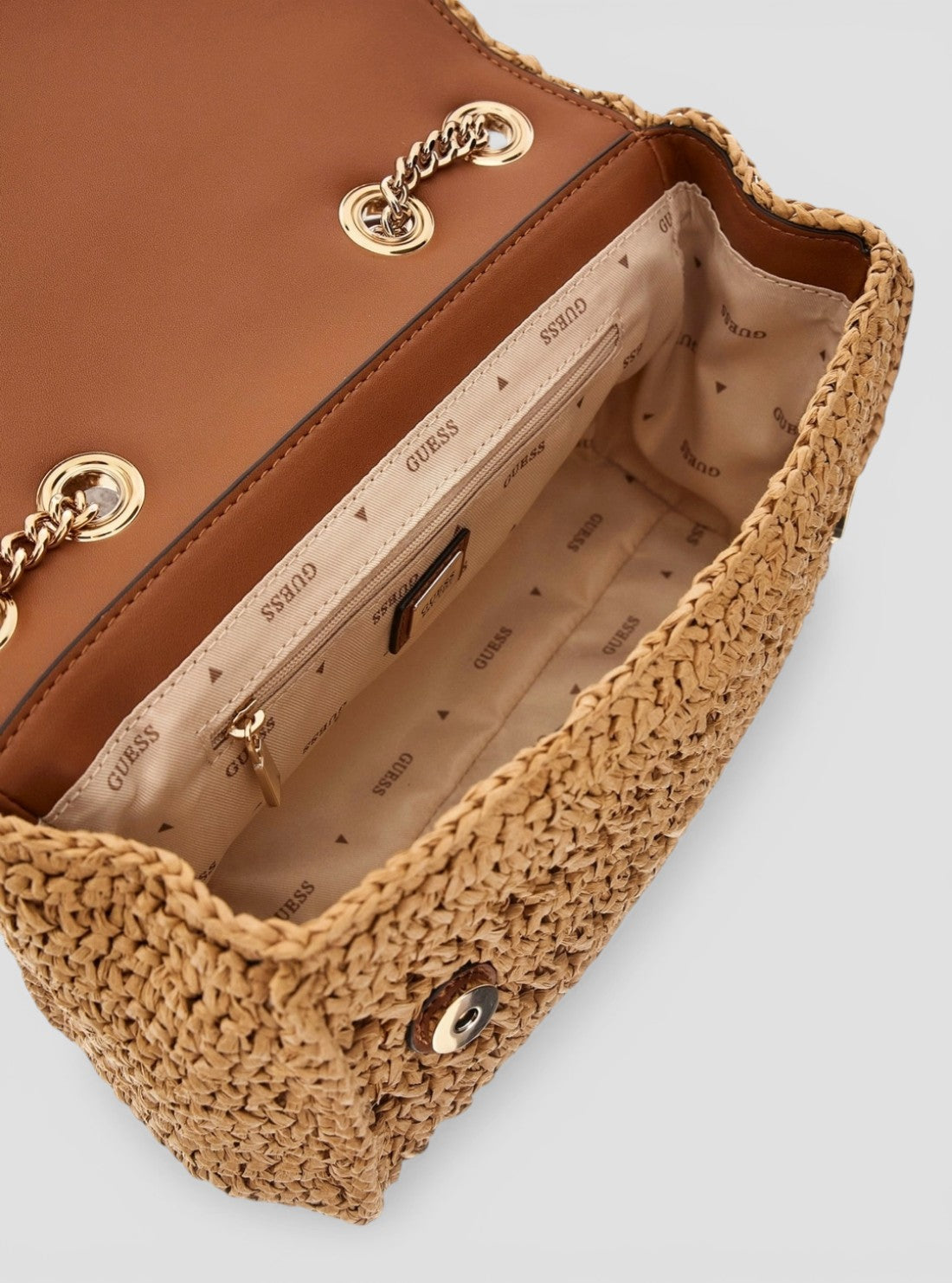 GUESS Womens Brown Irene Convertible Crossbody Flap Bag WG868521 Inside View