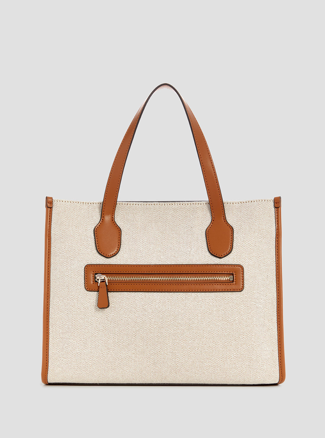 GUESS Womens Beige Brown G Status Double Compartment Tote Back View