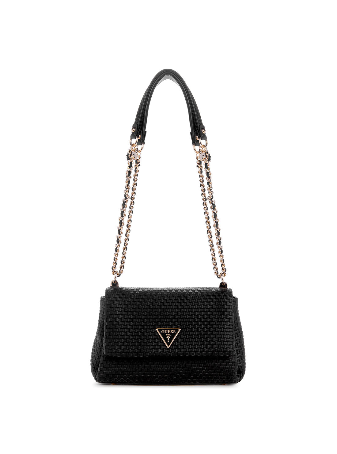 GUESS Black Etel Crossbody Flap Bag front view