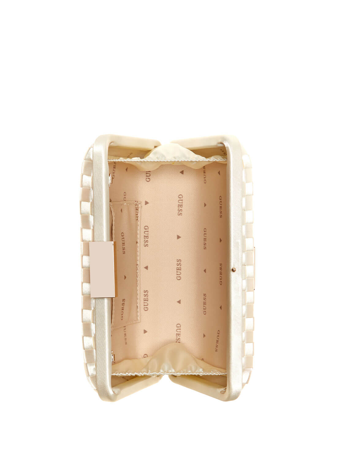 GUESS White Twiller Minaudiere Clutch Bag inside view