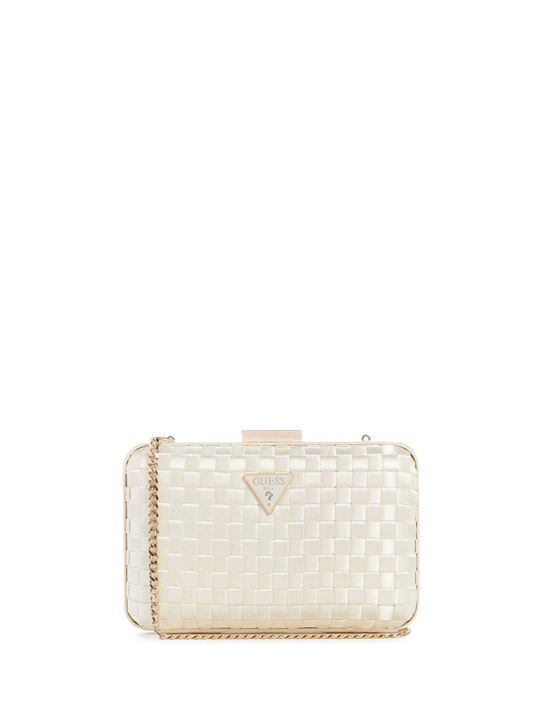 GUESS White Twiller Minaudiere Clutch Bag front view
