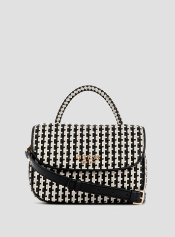 GUESS Womens Black Multi Mirema Top Handle Flap Bag WG963120 Front View