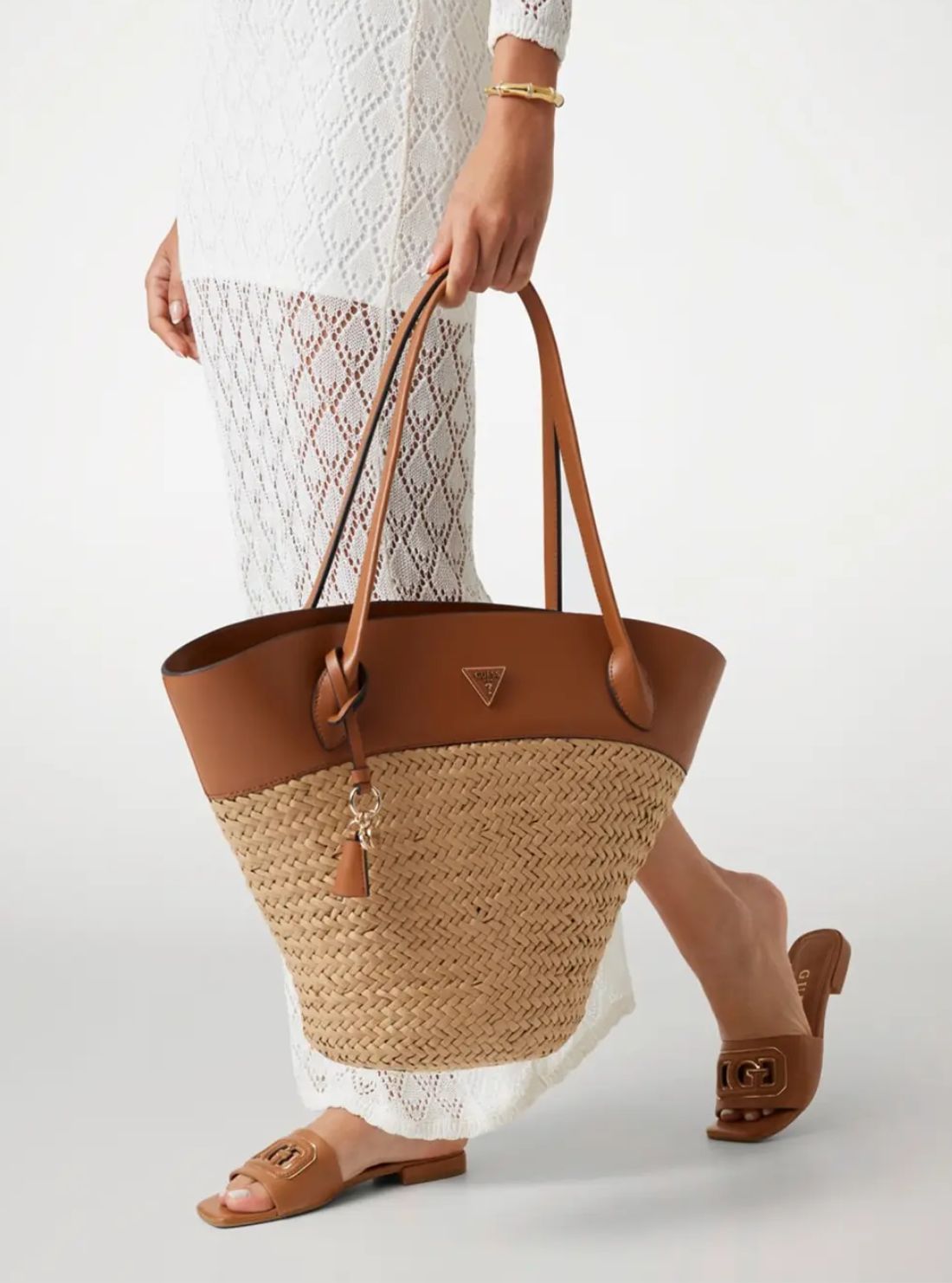 GUESS Womens Brown Beige Venere Tote Bag WG963422 Model View