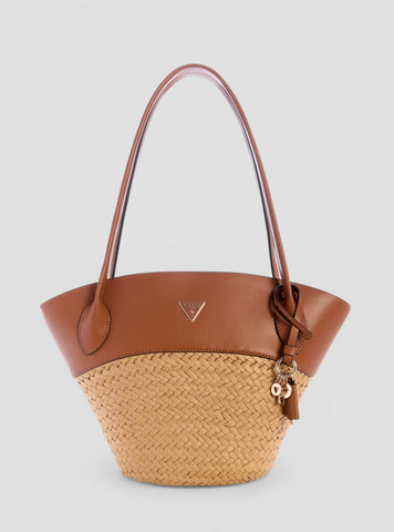 GUESS Womens Brown Beige Venere Tote Bag WG963422 Front View