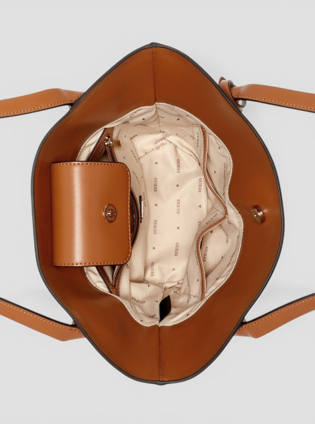 GUESS Womens Brown Beige Venere Tote Bag WG963422 Inside View