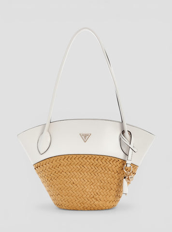 GUESS Womens White Beige Venere Tote Bag WG963422 Front View