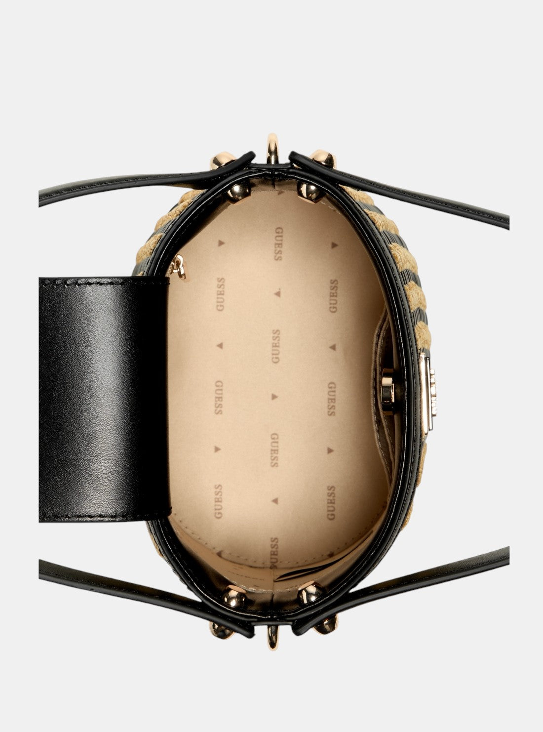 GUESS Womens Beige Black Atalia Raffia Crossbody Bag WG964703 Inside View