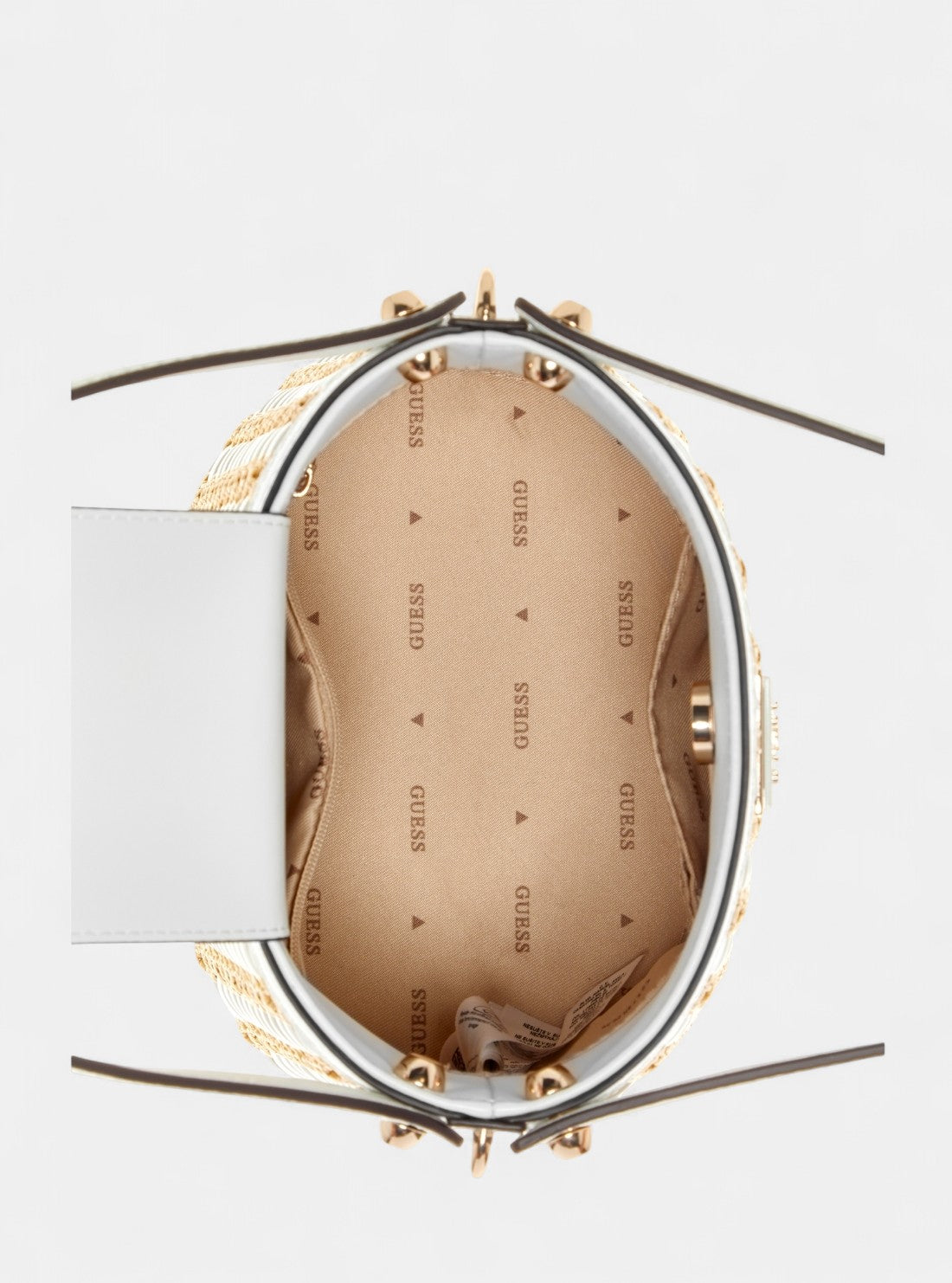 GUESS Womens Beige White Atalia Raffia Crossbody Bag WG964703 Inside View