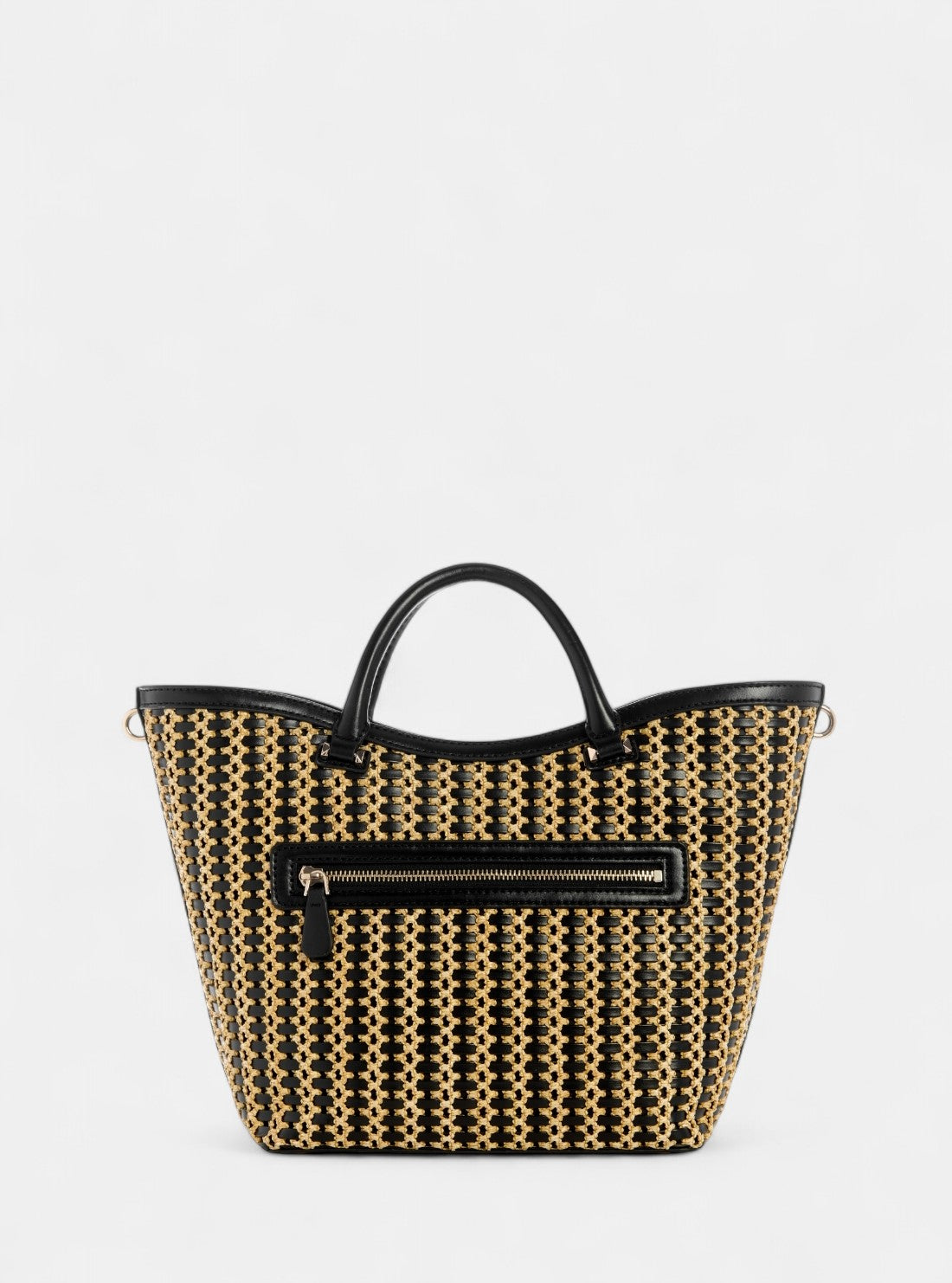 GUESS Womens Beige Black Atalia Raffia Tote Bag WG964722 Back View