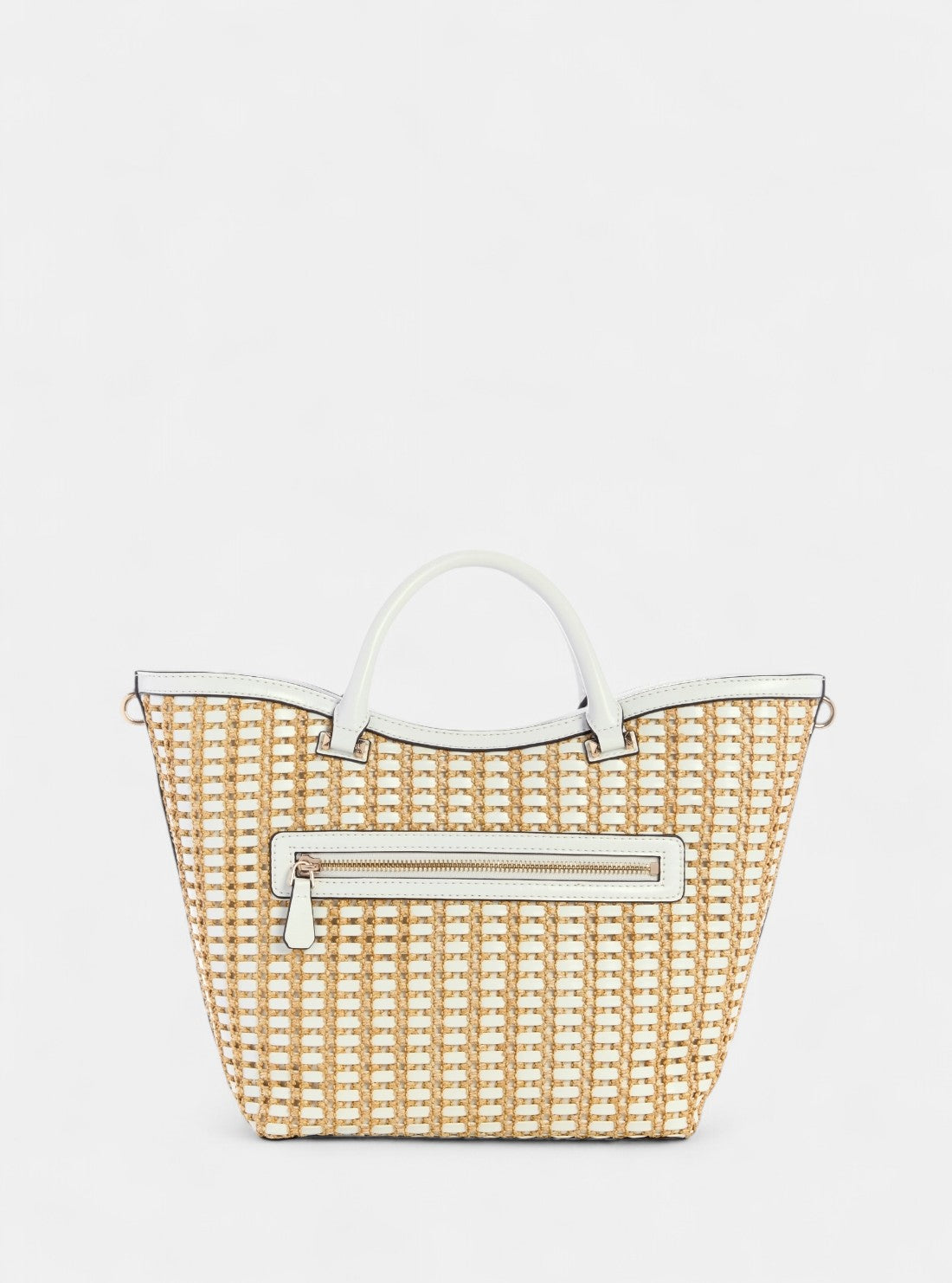 GUESS Womens Beige White Atalia Raffia Tote Bag WG964722 Back View