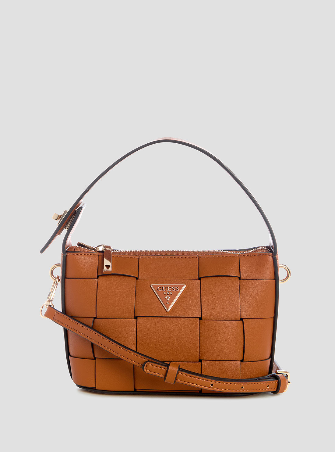 GUESS Womens Brown Maylee Mini Hobo Crossbody Bag WG966172 Front View