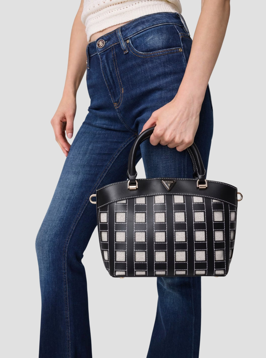 GUESS Womens Black Frankie Girlfriend Satchel Bag WG973605 Model View
