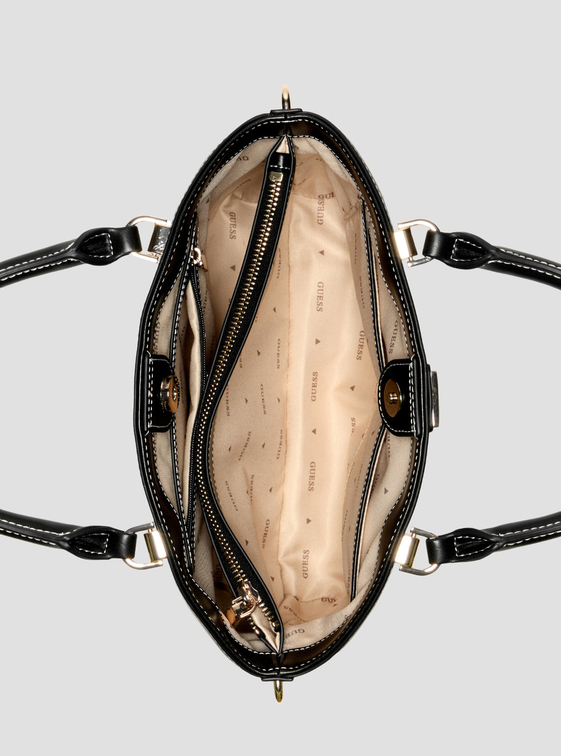GUESS Womens Black Frankie Girlfriend Satchel Bag WG973605 Inside View