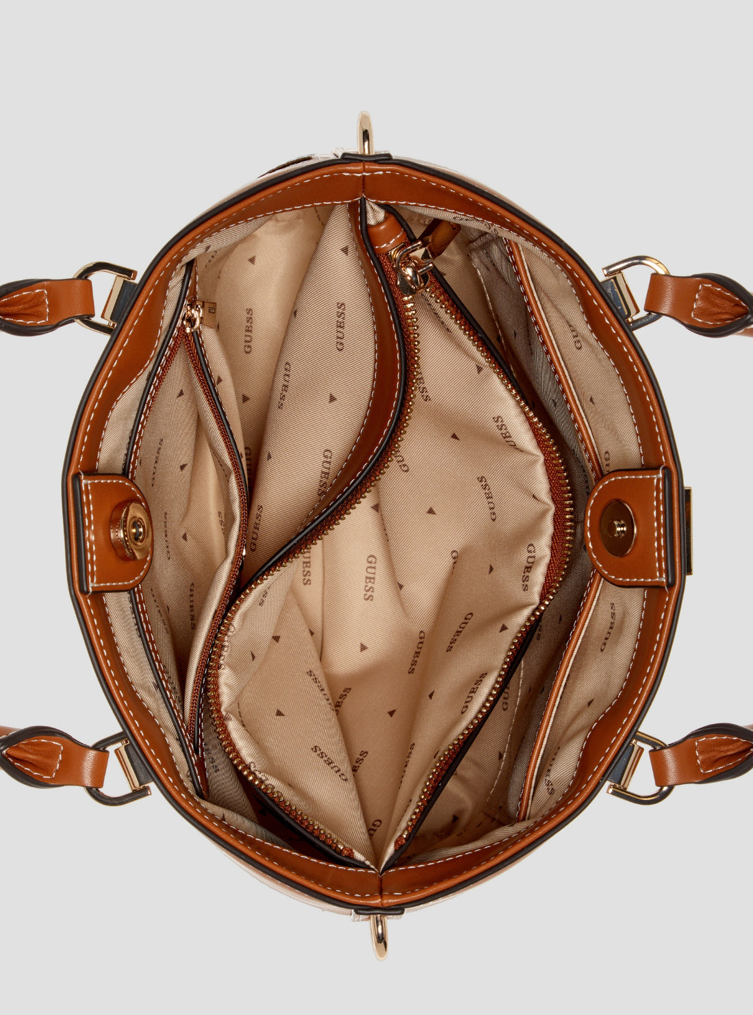 GUESS Womens Caramel Frankie Girlfriend Satchel Bag WG973605 Inside View