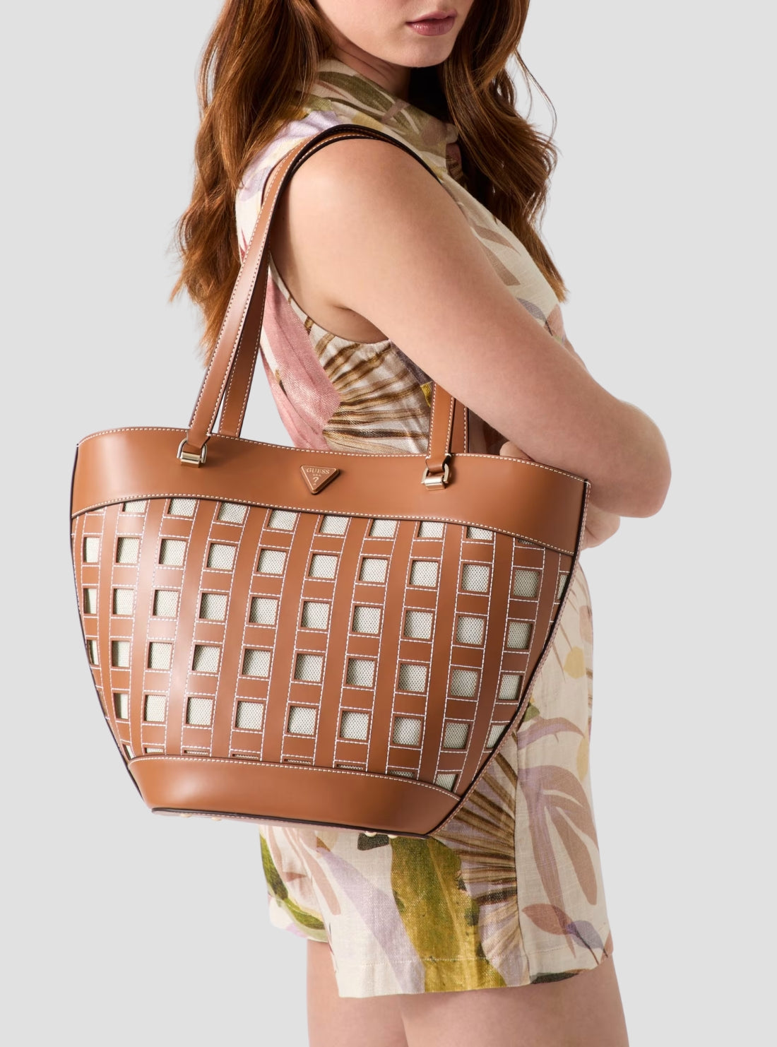 GUESS Womens Caramel Frankie Girlfriend Tote Bag WG973622 Model View