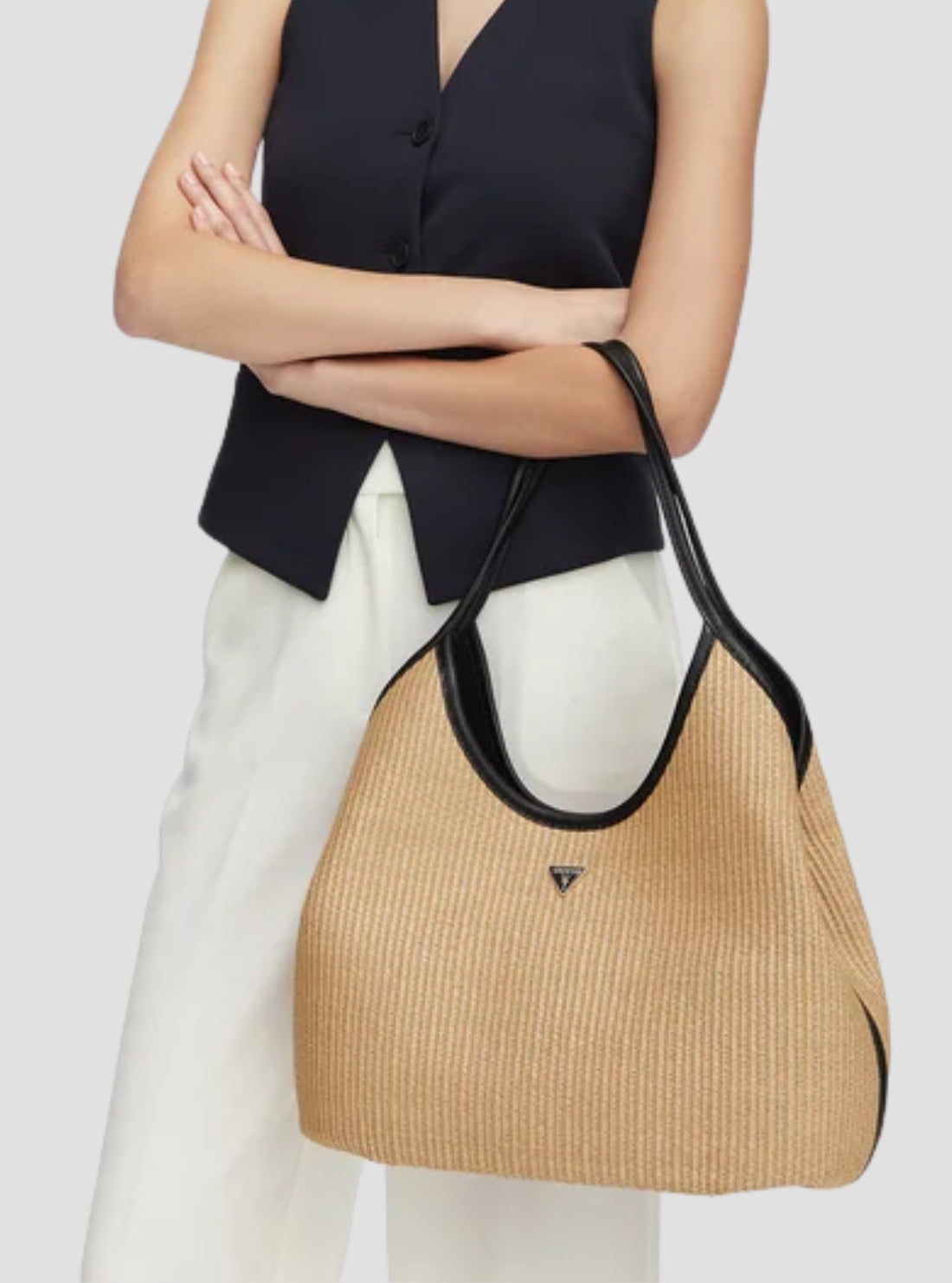 GUESS Womens Natural Black Kirsten Hobo Bag WG974301 Model View