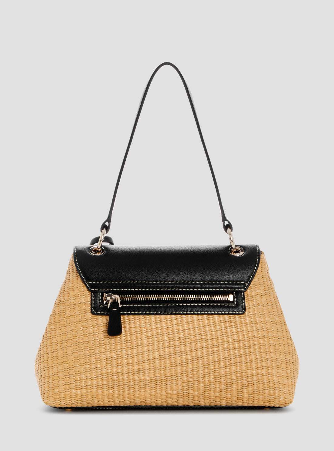 GUESS Womens Natural Black Maggie Straw Flap Shoulder Bag WG975319 Back View