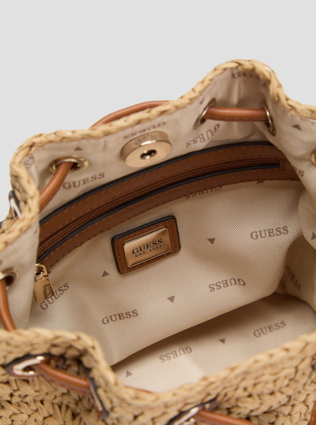 GUESS Womens Brown Ofelia Top Handle Bucket Bag WG992303 Detail View