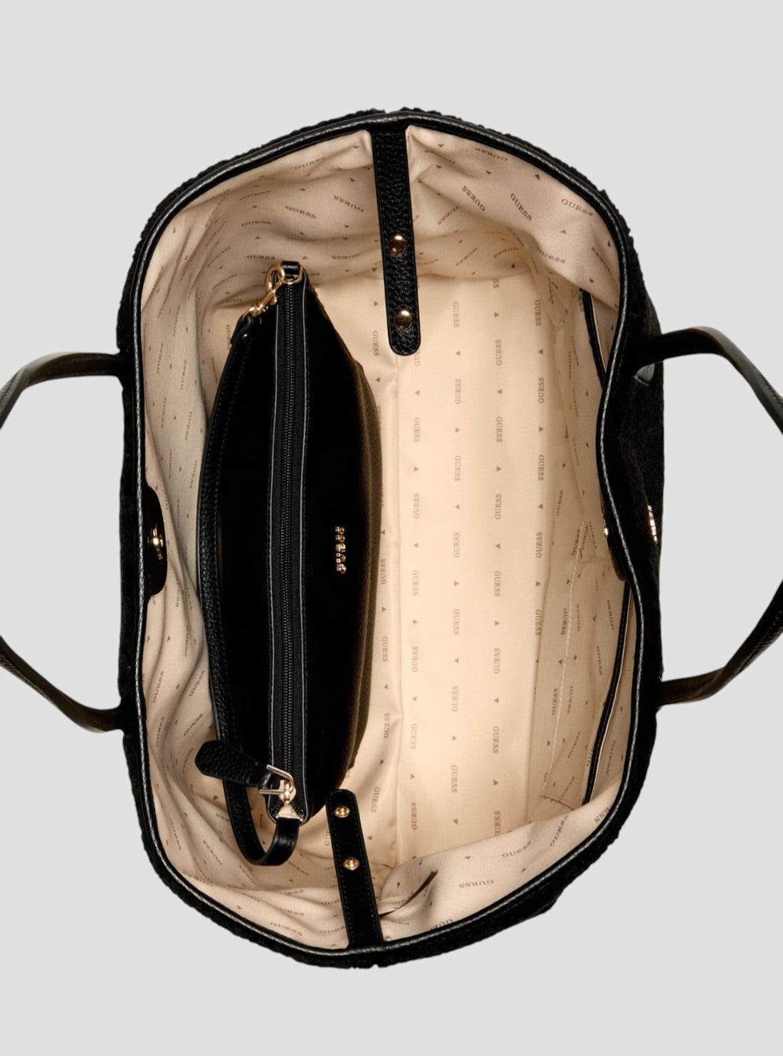 GUESS Womens Black Victoria Large 2 In 1 Tote Bag WS951429 Inside View