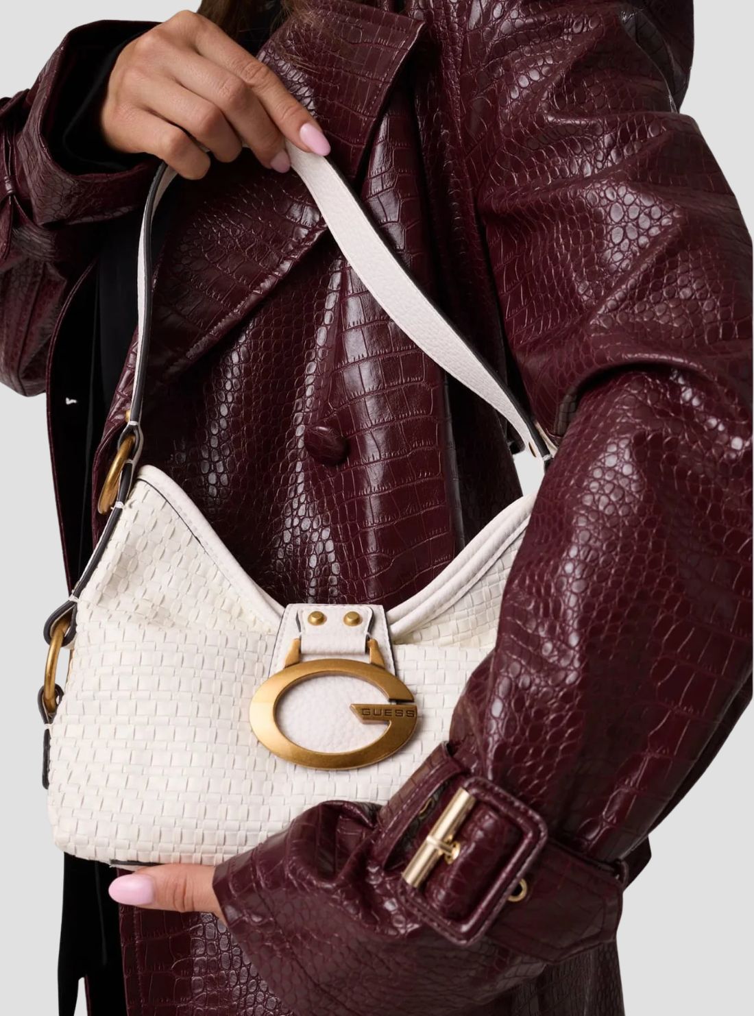 GUESS Womens White Camden Mini Shoulder Bag WW930872 Model View