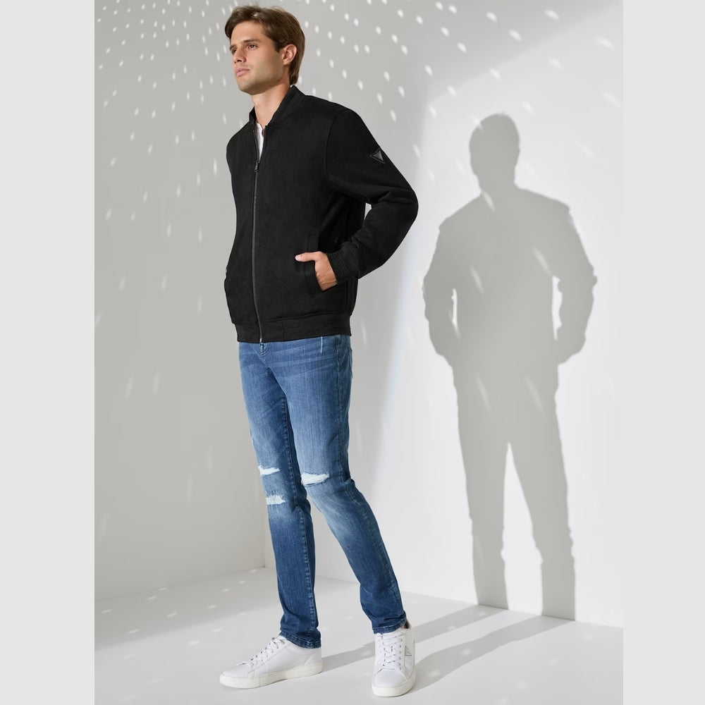 Black Grover Faux-Suede Bomber Jacket