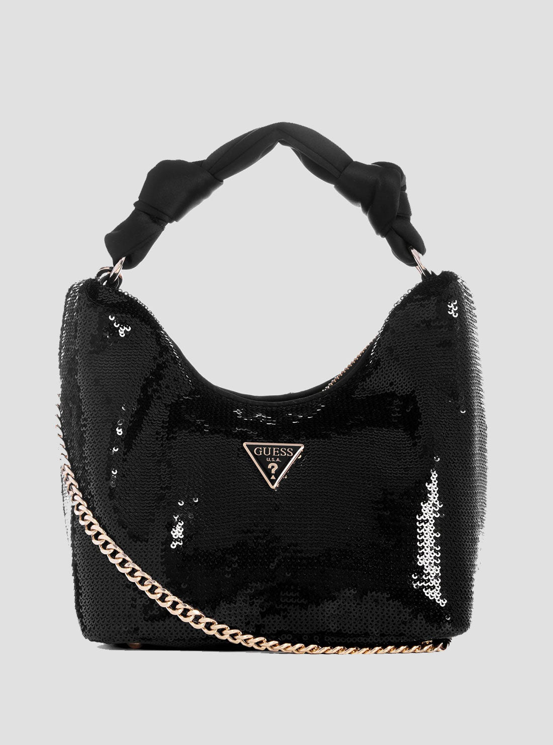 Black Velina Sequin Hobo Bag