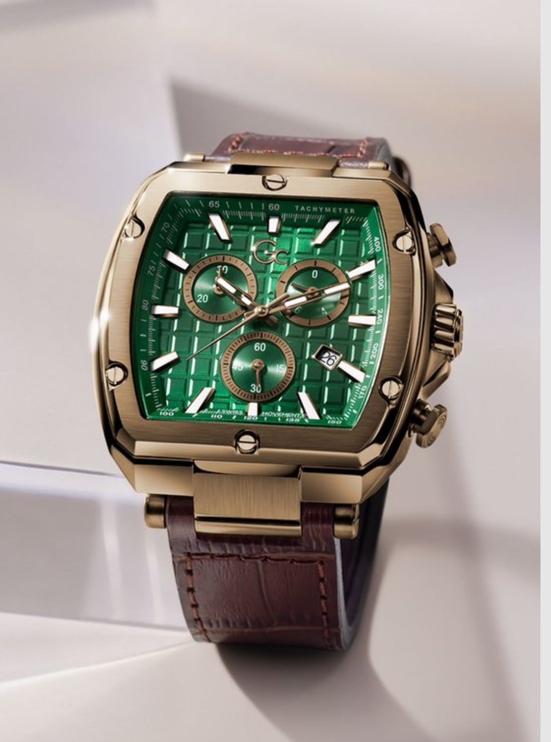 GUESS Watches Bronze Gc Spirit Tonneau Chrono Flexstrap Y83002G5MF Front View