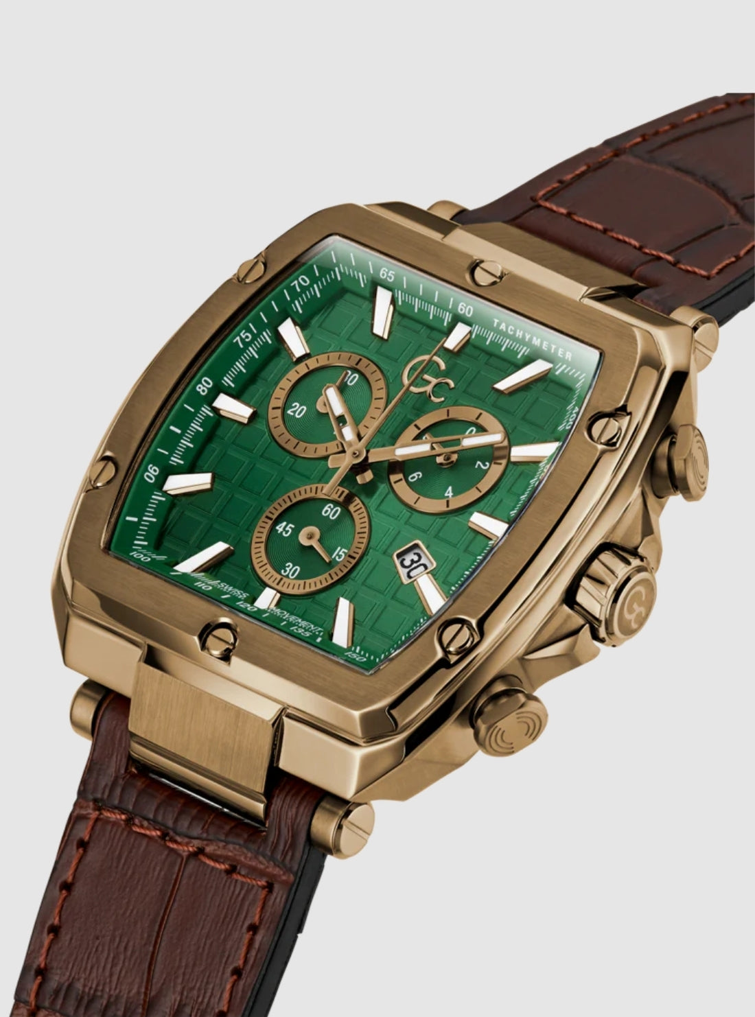 GUESS Watches Bronze Gc Spirit Tonneau Chrono Flexstrap Y83002G5MF Side View