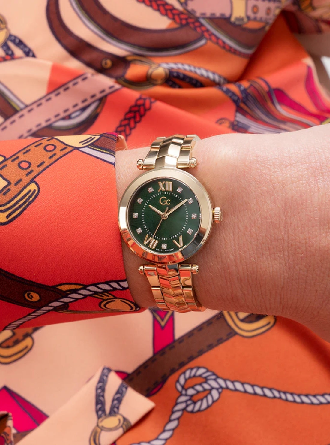GUESS Watches Gold Green Dial GC Illusion Watch Y93006L9MF Detail View