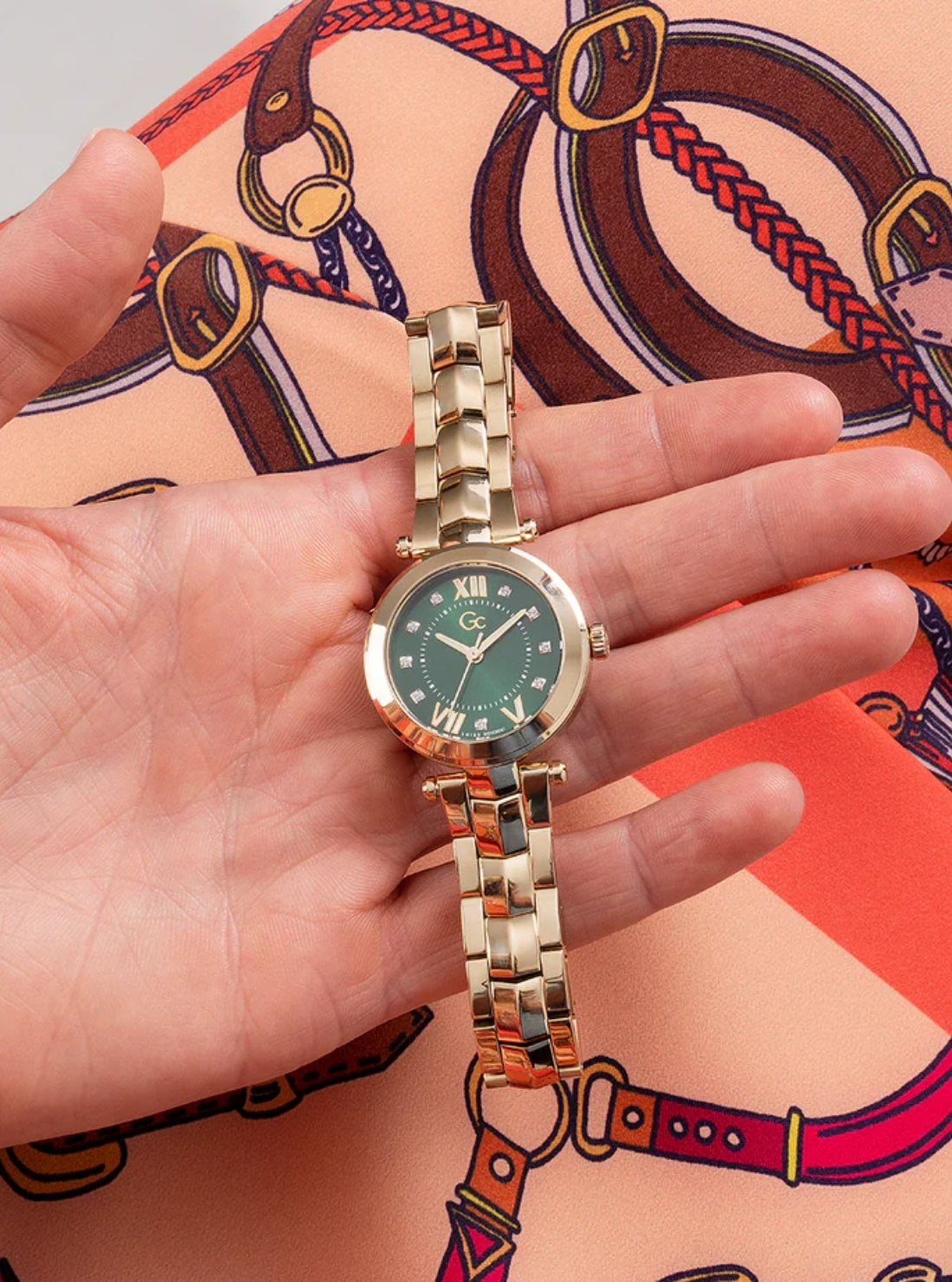 GUESS Watches Gold Green Dial GC Illusion Watch Y93006L9MF Detail View