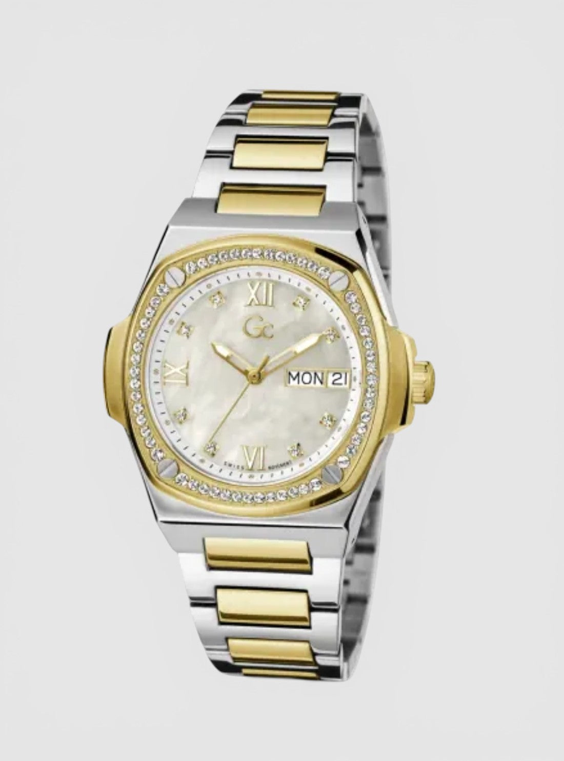 GUESS Womens Silver Gold GC Coussin Shape Lady Watch Y98008L1MF Side View