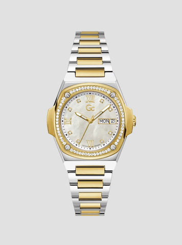 GUESS Womens Silver Gold GC Coussin Shape Lady Watch Y98008L1MF Front View