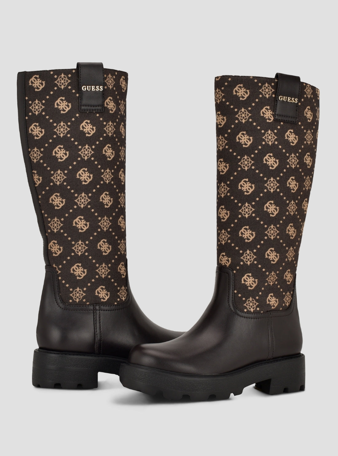 GUESS Footwear Brown Yannis Knee-High Boots YANNIS Side View Front Back View