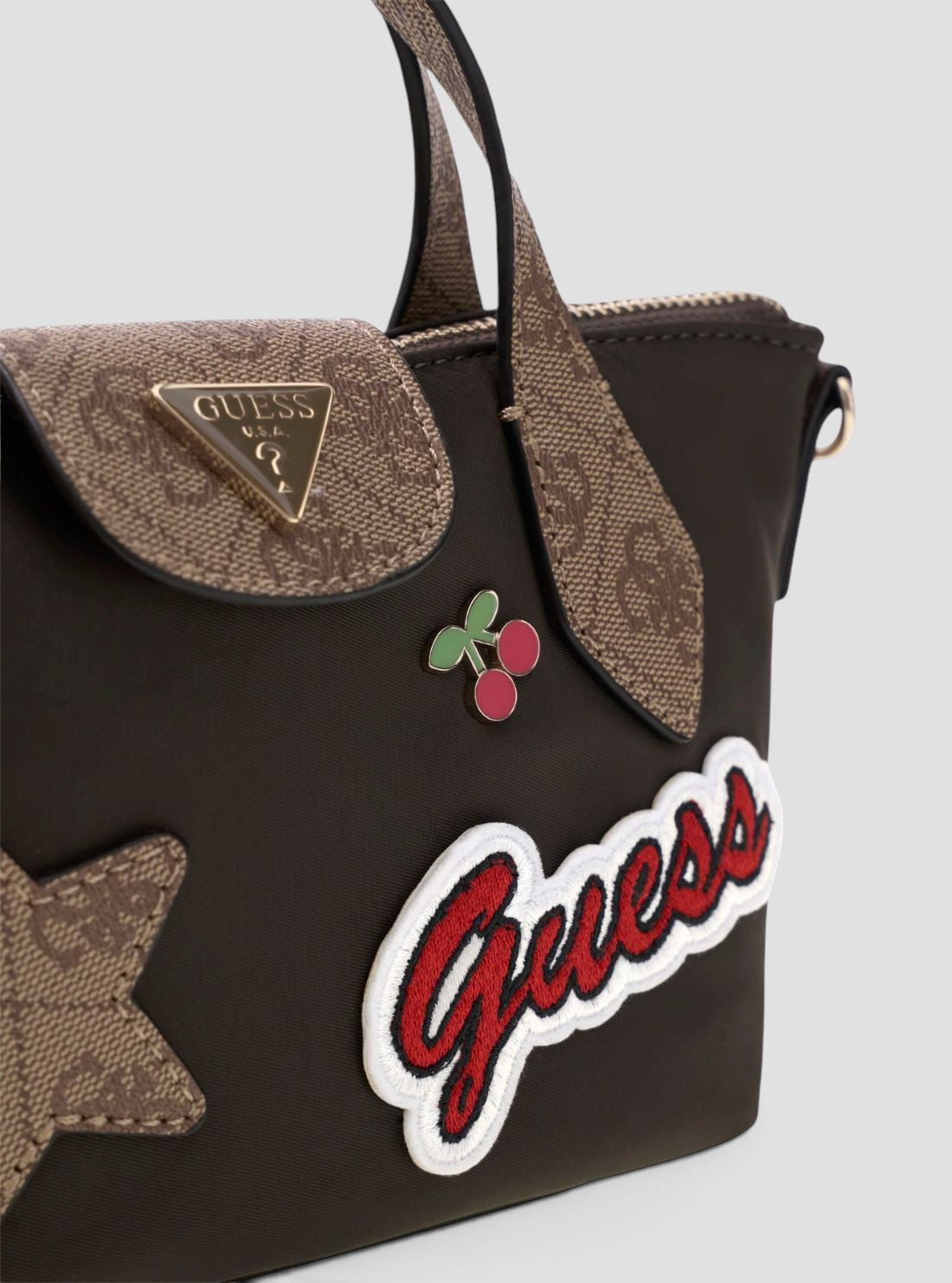 GUESS Womens Brown Logo Hayley Mini Tote Bag YL324476 Detail View