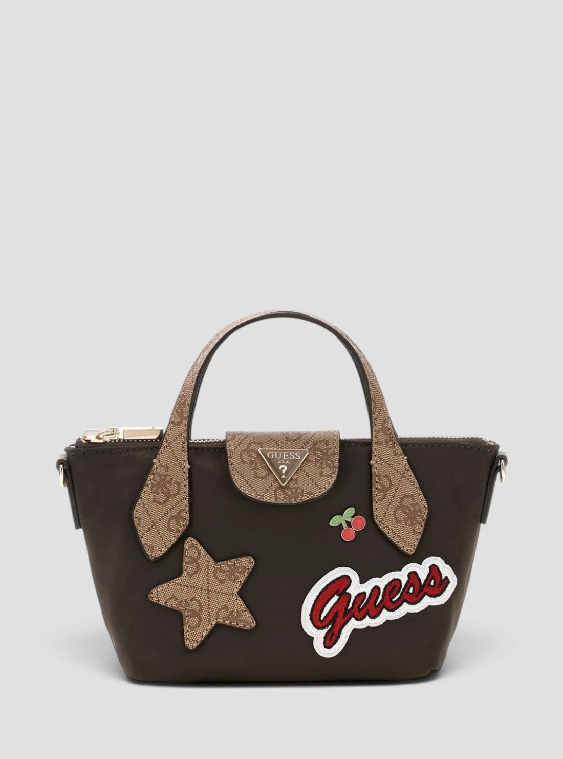 GUESS Womens Brown Logo Hayley Mini Tote Bag YL324476 Front View