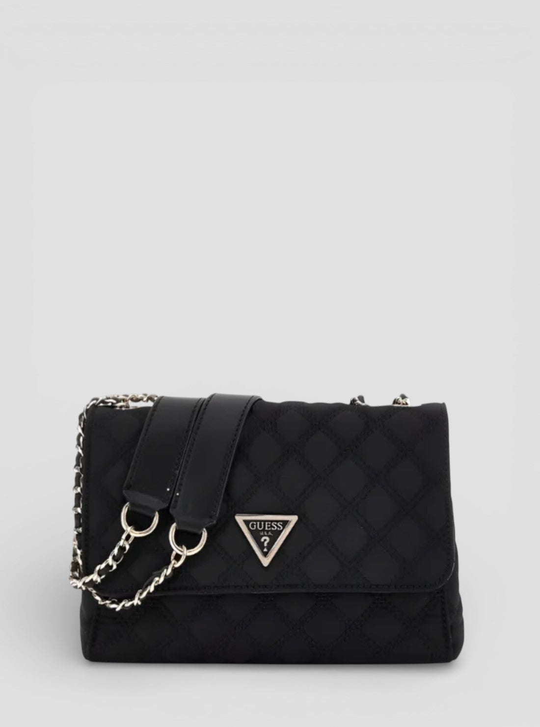 GUESS Womens Black Giully 2 Compartment Convertible Flap Bag YQ874820 Front View_2