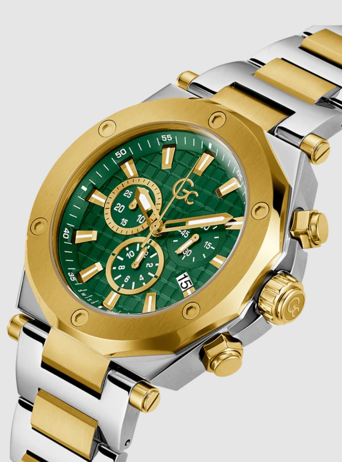 GUESS Accessories Silver Gold GC Legacy Chronograph Watch Z18003G9MF Side View