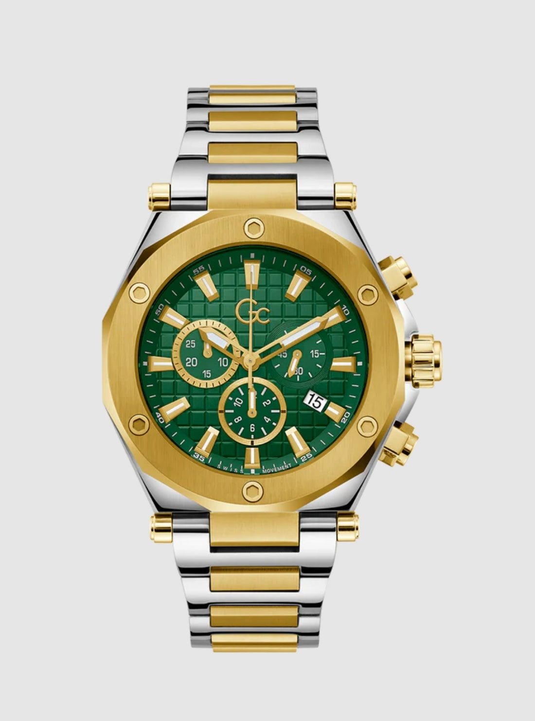 GUESS Accessories Silver Gold GC Legacy Chronograph Watch Z18003G9MF Front View