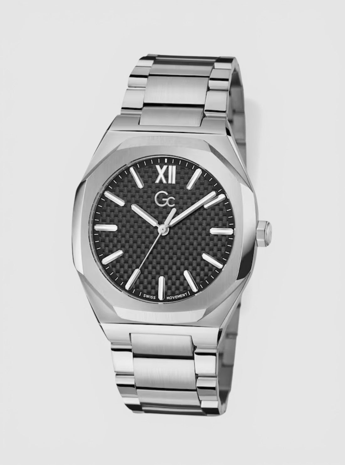 GUESS Watches Silver Black Dial GC Coussin Sleek Watch Z26004G2MF Front View