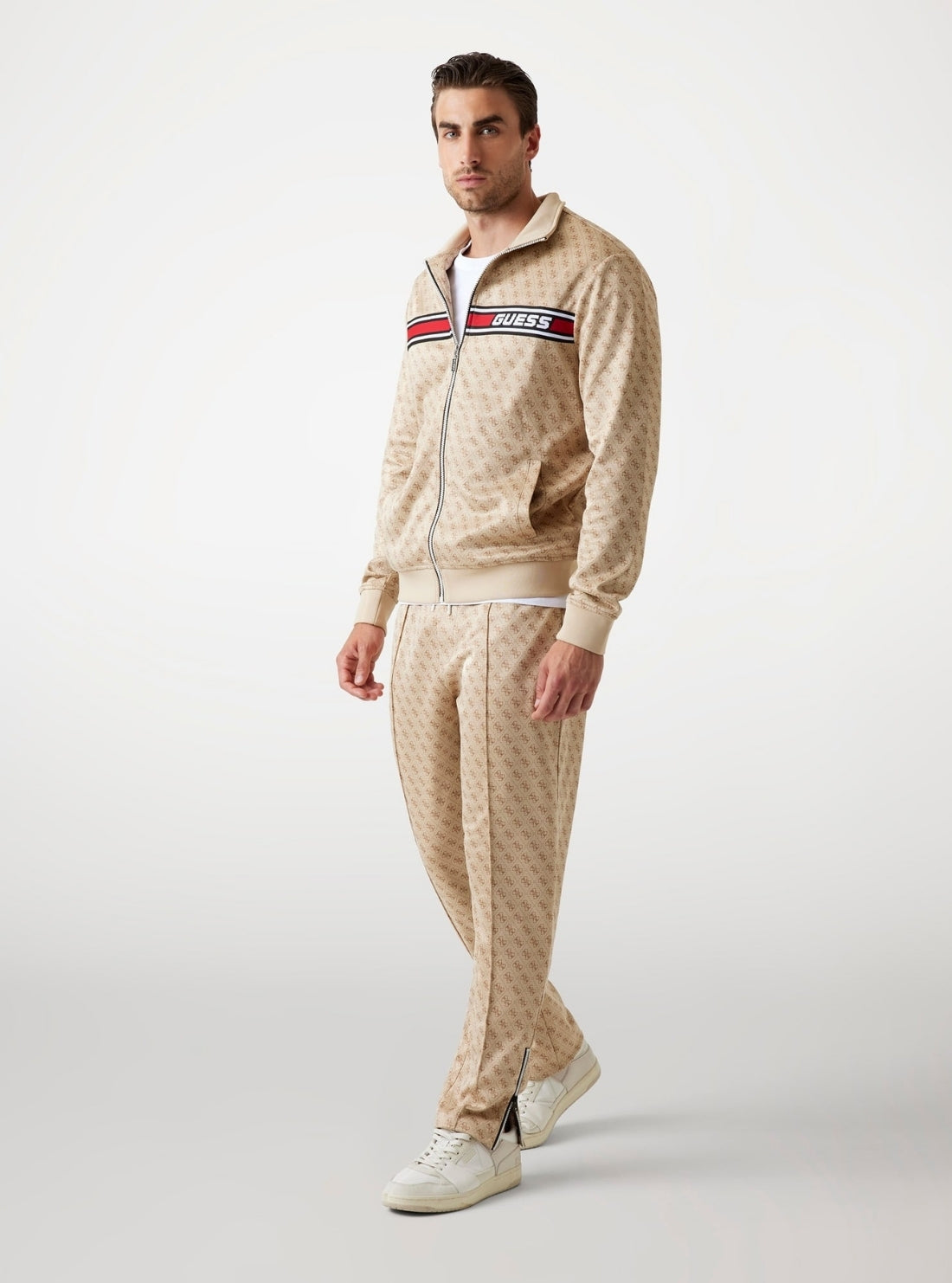 GUESS Mens Eco Beige Logo Korbin Active Trackpants Z2BB05FL04Q Full View