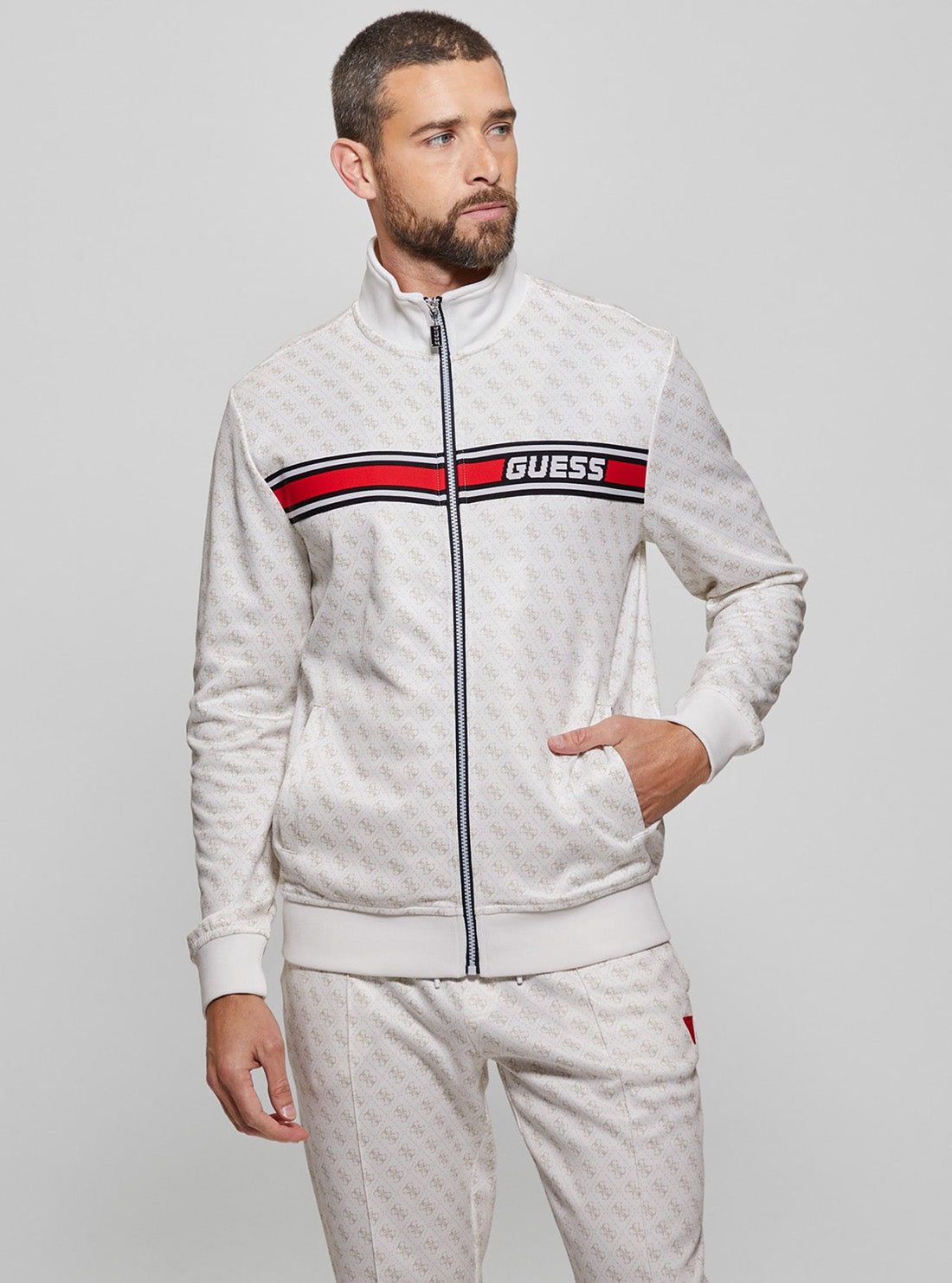 GUESS Mens Eco White Logo Korbin Active Jacket Z2BQ06FL04Q Front View