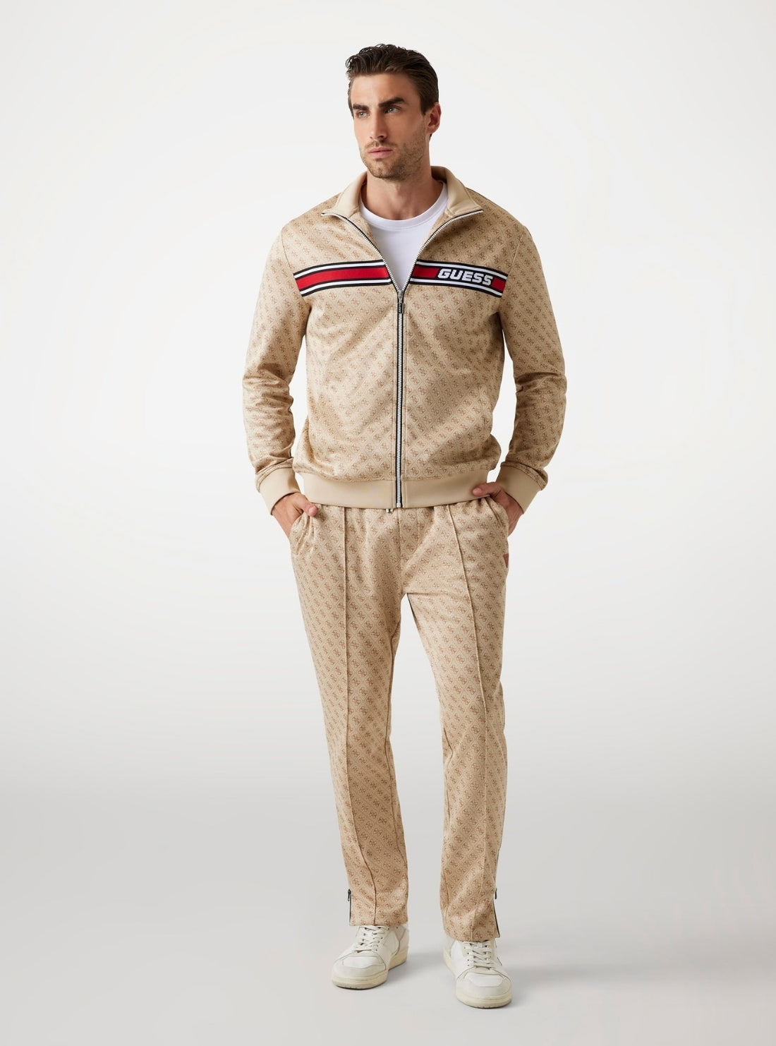 GUESS Mens Eco Beige Logo Korbin Active Jacket Z2BQ06FL04Q Full View