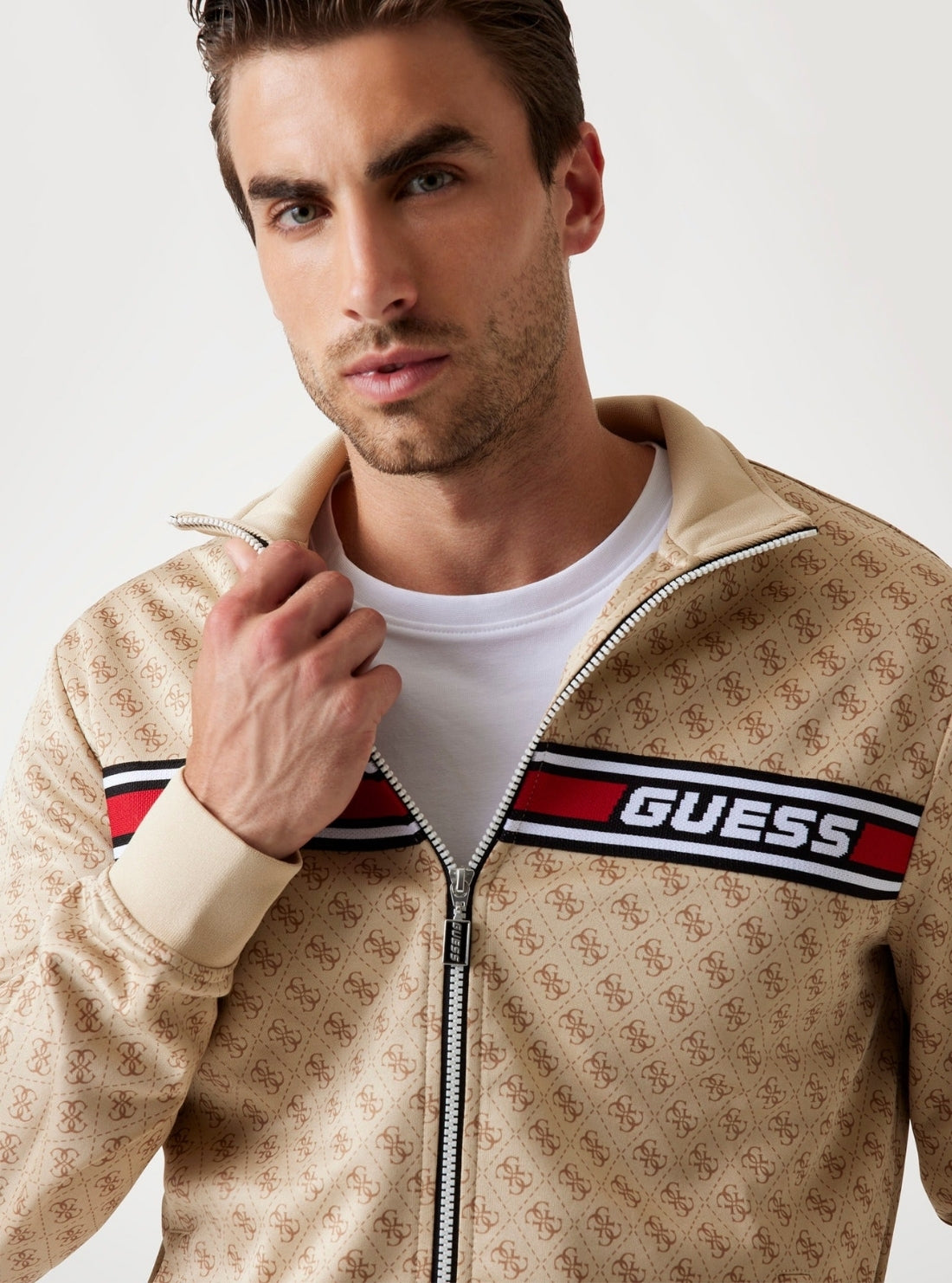 GUESS Mens Eco Beige Logo Korbin Active Jacket Z2BQ06FL04Q Detail View