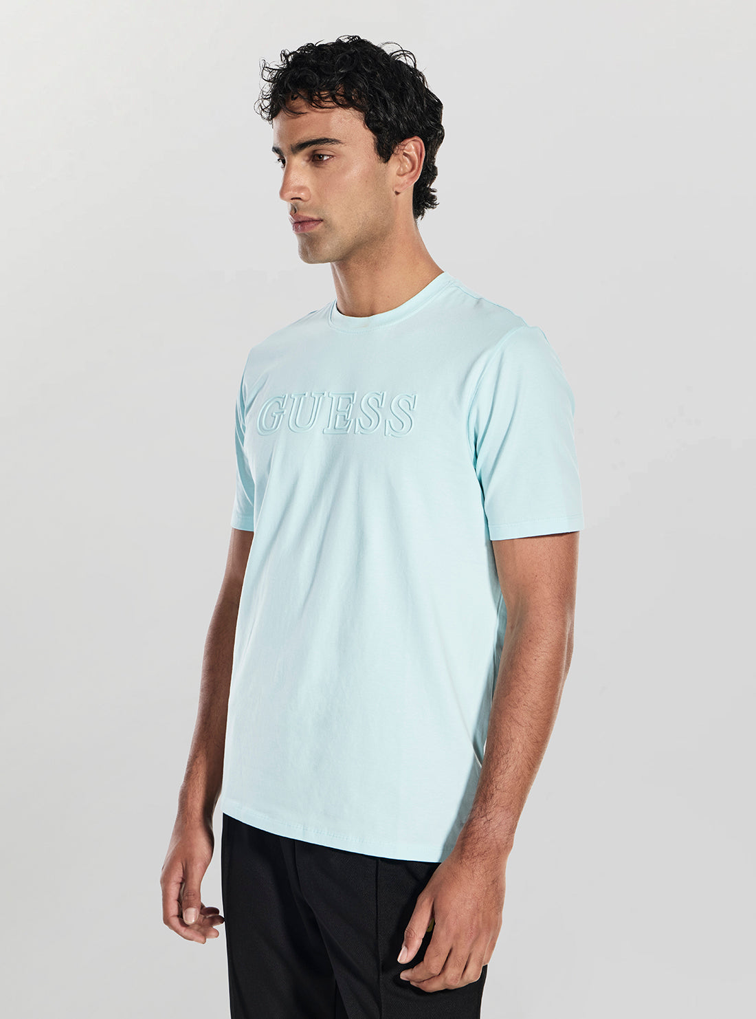 GUESS Mens Dazzle Aqua Alphy T-Shirt Z2YI11J1314 Side View
