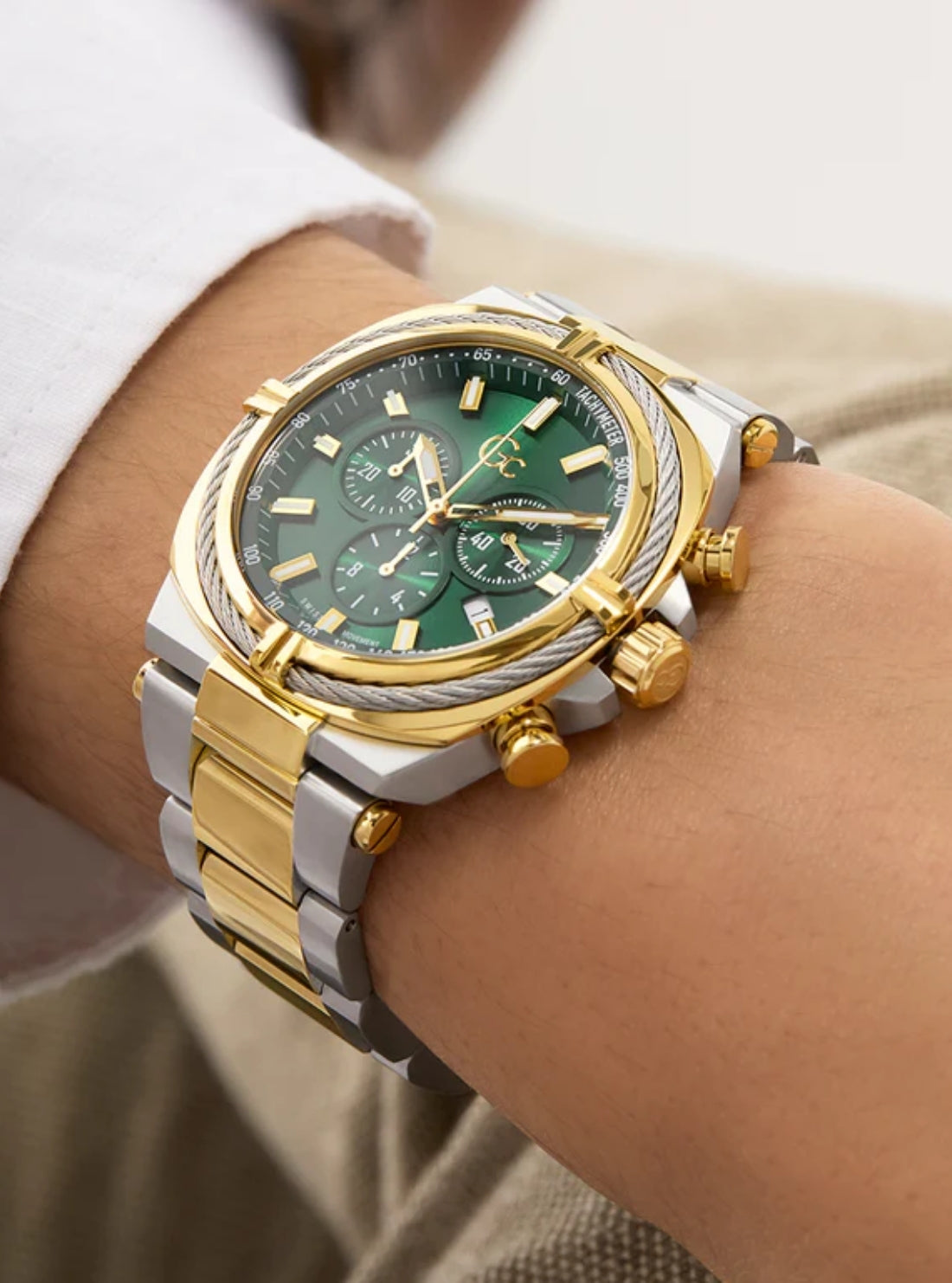 GUESS Watches Silver Gold GC Iron Class Chronograph Watch Z32005G9 Detail View_3