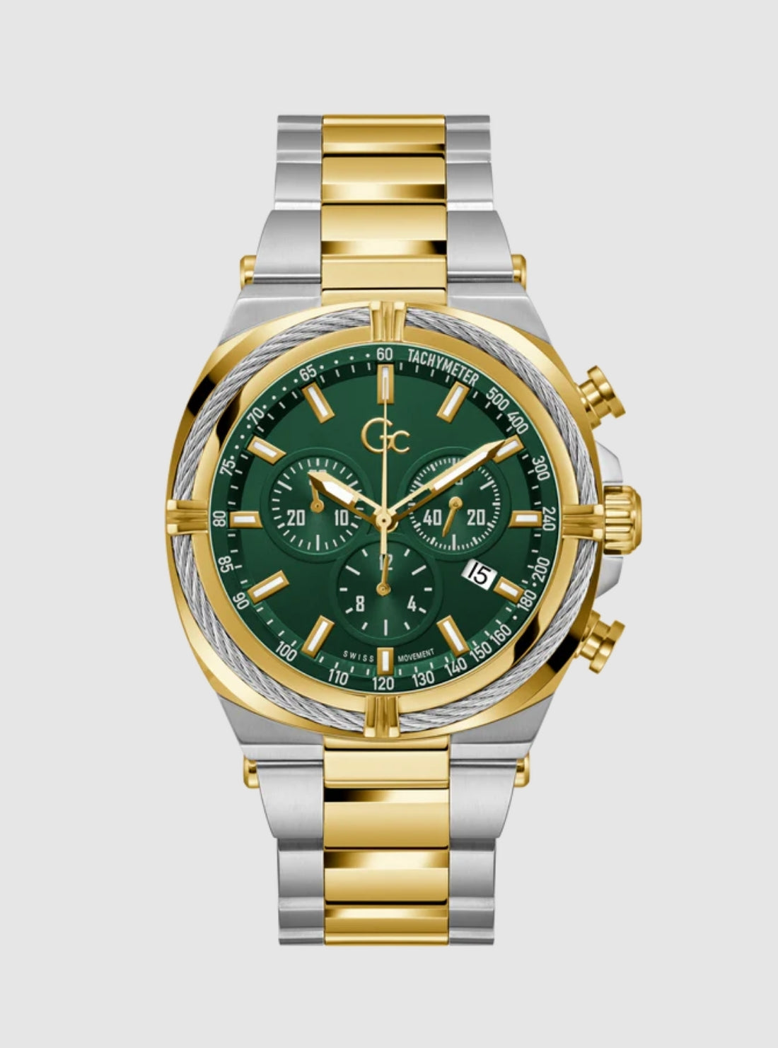 GUESS Watches Silver Gold GC Iron Class Chronograph Watch Z32005G9 Front View
