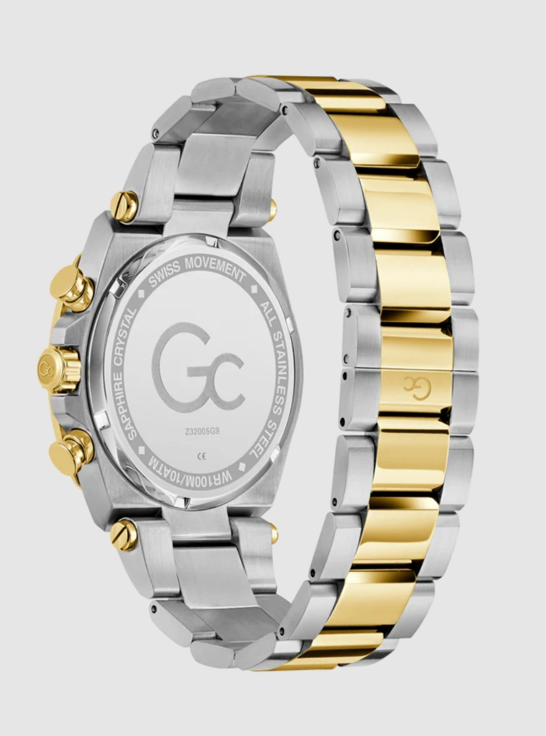 GUESS Watches Silver Gold GC Iron Class Chronograph Watch Z32005G9 Back View