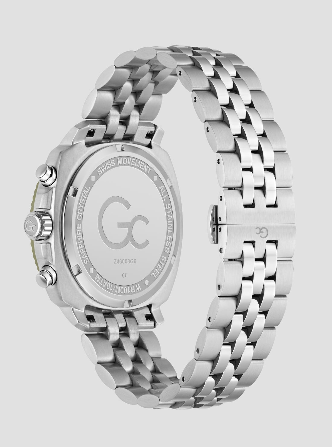 GUESS Womens Silver Green GC Dress Chronograph Watch Z46008G9 Back View